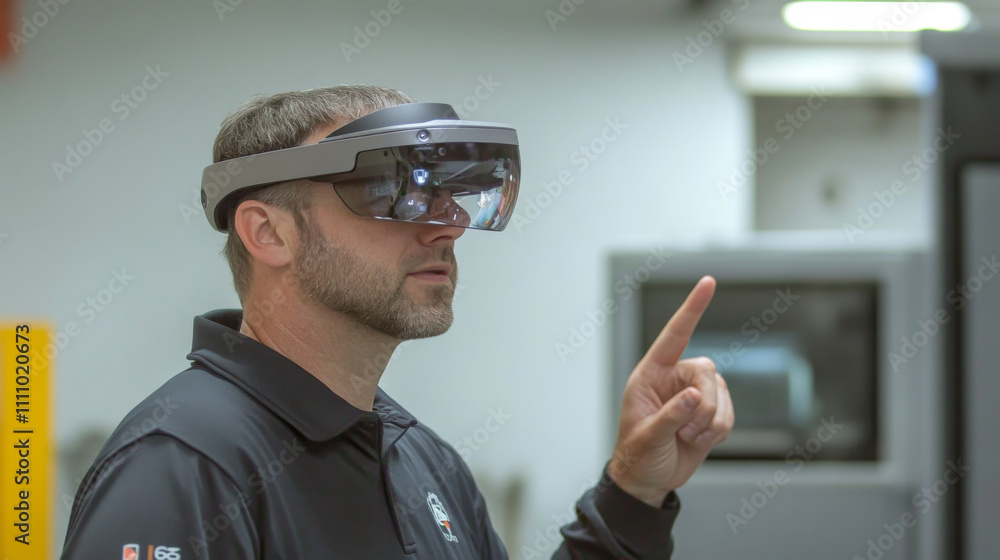 Poster iot smart technology futuristic in industry 4.0 concept, engineer use augmented mixed virtual realit