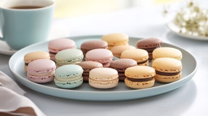 Obraz premium Photo of, A platter of assorted macarons in pastel colors, Macarons on platter