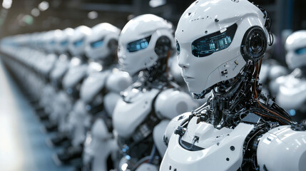 Fototapeta premium Robotics Industry Four Engineering Facility Robot Arm Moving at Different Directions. High Tech Industrial Technology Using Modern Machine Learning. Mass Production Automatics. Close Up