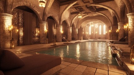Fototapeta premium Modern-Medieval Luxurious Home Spa with Tranquil Retreat Vibe