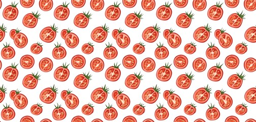 seamless pattern of Red juicy tomato slices  bright summer food illustration 