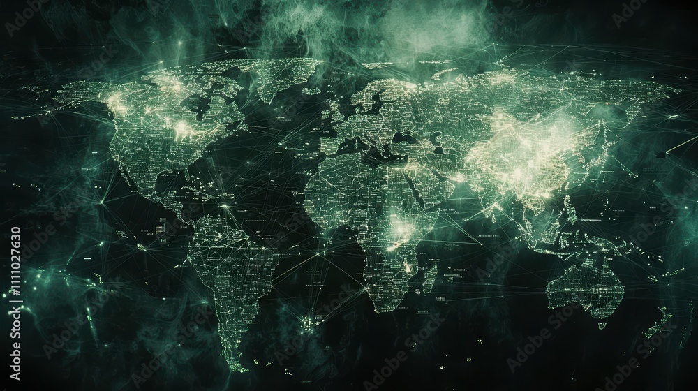 Poster world map global network connections interactive world map with zoom functionality and data points, 