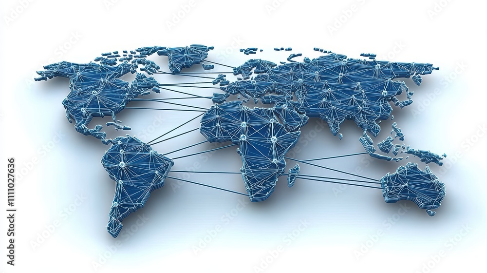 Poster world map global network connections world map with network connections emanating from a central ser