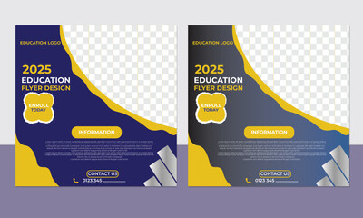 School admission square flyer template, School admission social media post and Instagram post template, School admission social media post and web banner template, Back to school social media post 