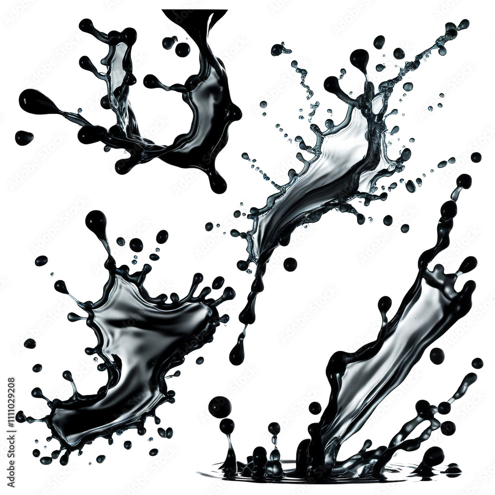 Poster dynamic black liquid splashes creating artistic patterns in seamless design