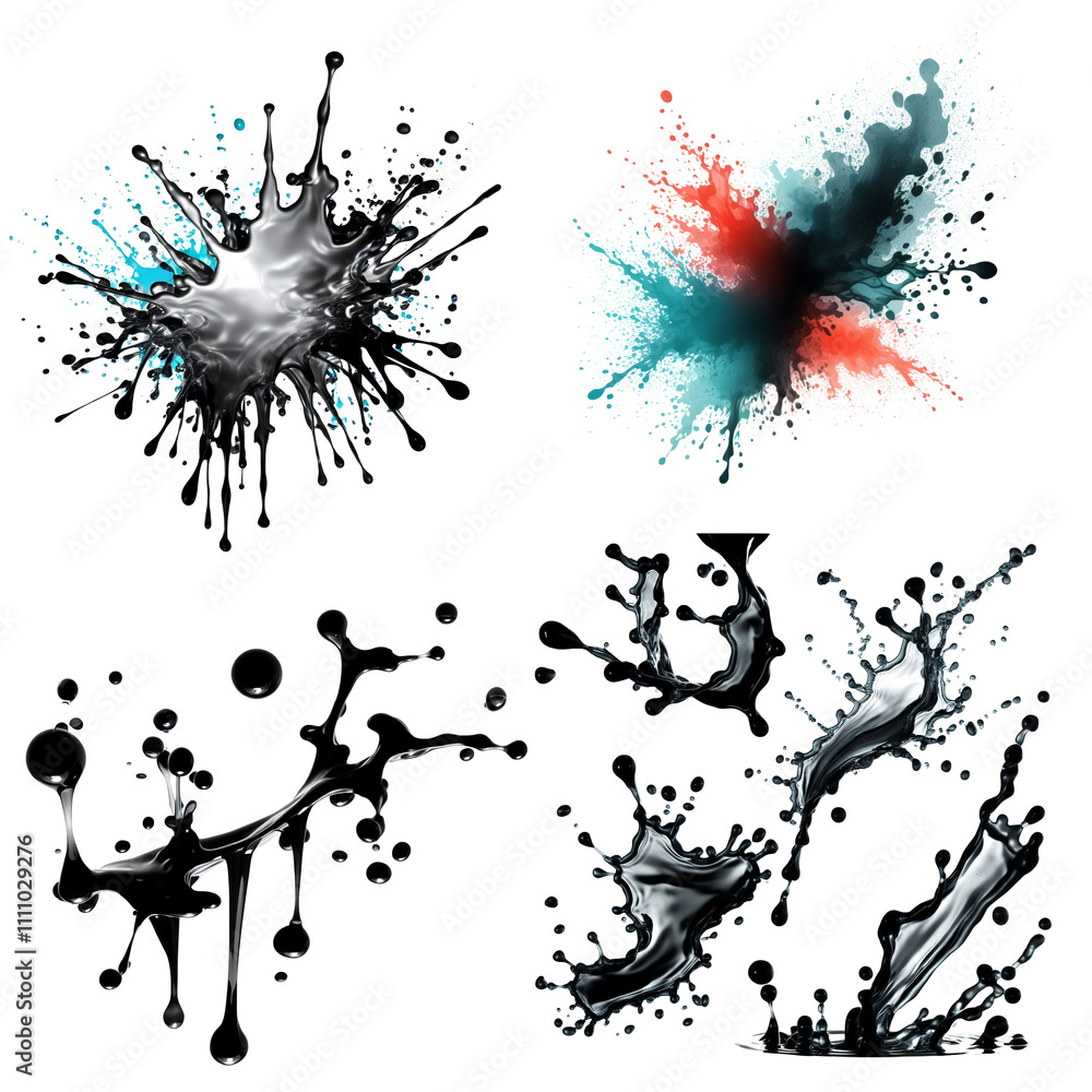 Poster visions of vibrant ink splashes creating dynamic patterns and energetic bursts of color