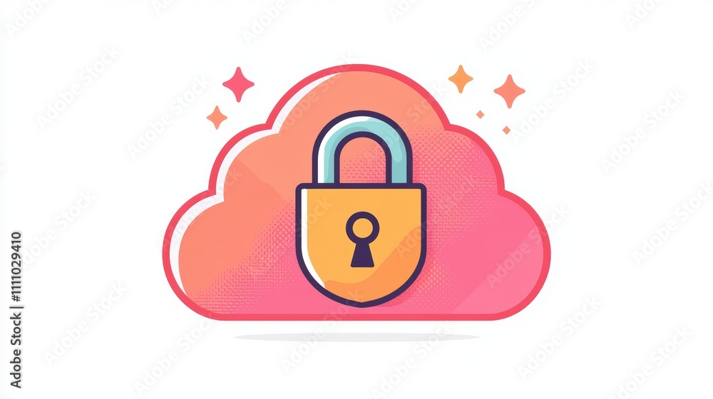 Poster cybersecurity and cloud protection cloud icon with a padlock and shield, symbolizing secure cloud st