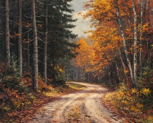 Obraz premium Serene Autumn Pathway in a Forest with Vibrant Leaves and Peaceful Surroundings, Inviting Moments of Nature's Beauty and Tranquility on a Scenic Trail