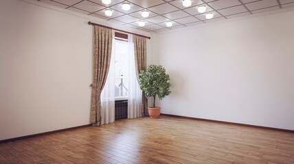 Obraz premium A living room with a couch, a table, and a plant in the corner and interior design concept.