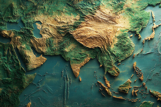 A detailed topographical map of South Asia and surrounding regions