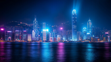 Fototapeta premium City and the light shines Modern city concept. Smart city on background. Futuristic. Modern. Digital and headline 