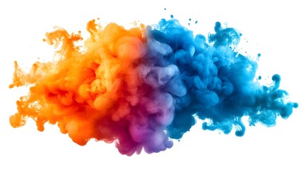 Fototapeta premium Vibrant multicolored ink swirling in a cloud against a white background.