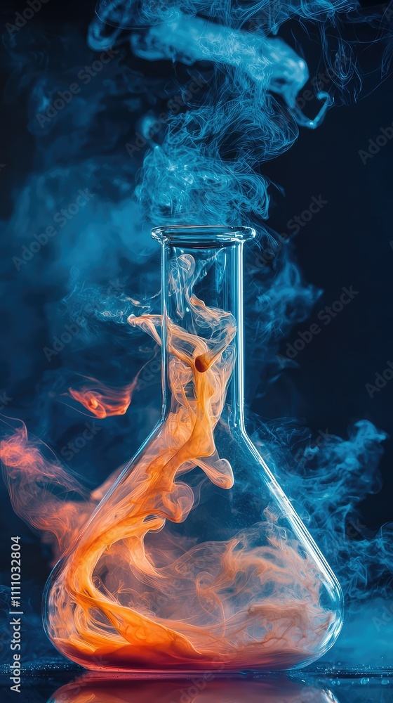 Poster colorful smoke and vapor swirling in a laboratory flask creating a fascinating visual display of che