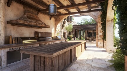 Modern-Medieval Outdoor Kitchen: A Fusion of Chic, Rustic, and Medieval Elegance for Exquisite Cooking Experience