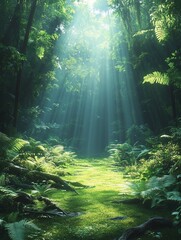 Obraz premium Sunlight Streaming Through Lush Forest