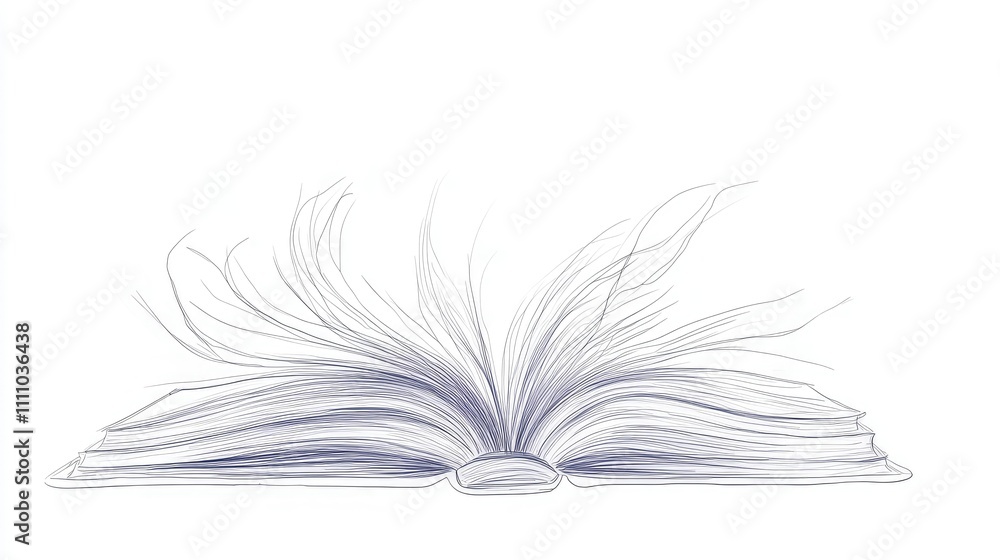 Poster a creative illustration of an open book with flowing lines capturing the essence of knowledge and im