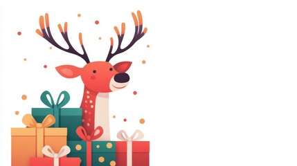 Festive reindeer with colorful gift boxes.