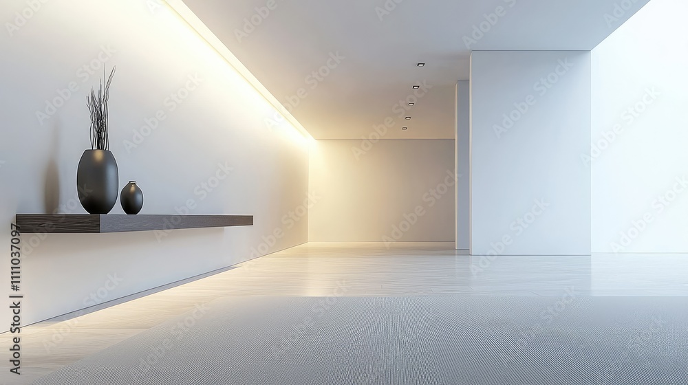 Aufkleber modern minimalist interior design with elegant vases and soft lighting in an empty room showcasing c
