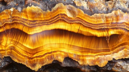 Close-up of a tiger's eye gemstone with intricate banding and a shimmering surface.