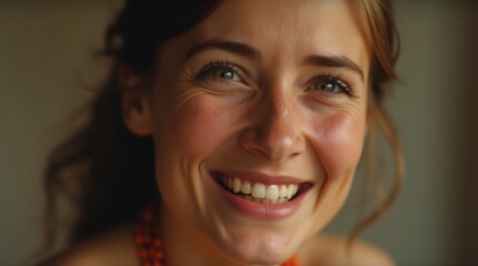 close-up of a joyful woman with tears of happiness streaming down her face, capturing the emotion of a heartfelt moment