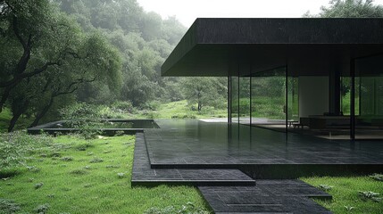 Modern Minimalist House Surrounded by Lush Green Landscape