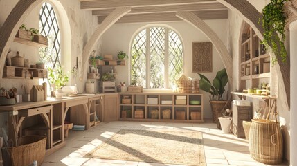 Modern-Medieval Fusion: Sophisticated Craft Room with Rustic Touches and Creative Haven Ambiance