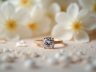Fototapeta premium single elegant ring placed on a soft bed of flowers