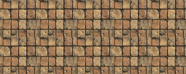 Naklejka premium seamless pattern of Old terracotta pavement texture background beige brown rustic grunge style autumnal season 