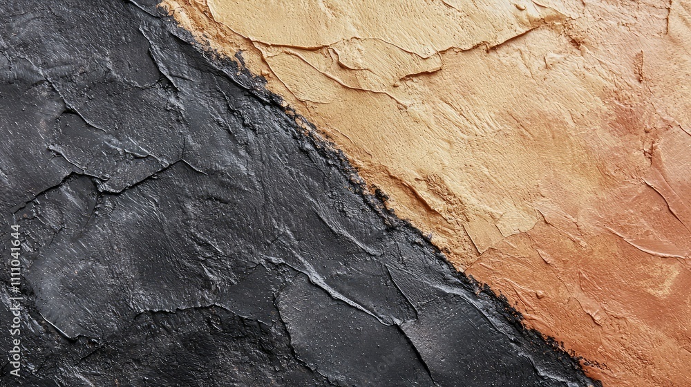 Poster textured surface of black and beige paint with cracks and crevices for artistic and abstract backgro