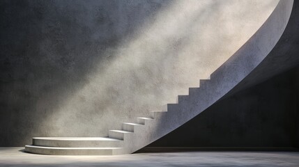 Naklejka premium Ascending Concrete Spiral Staircase in a Dimly Lit Room