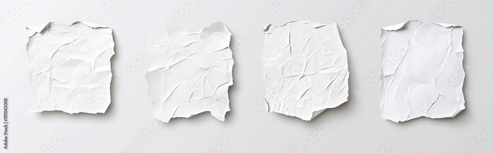Poster printed white paper mockup with creases and wrinkles. a realistic modern illustration set of creased