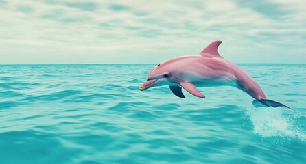 Obraz premium Dolphin leaps gracefully above crystal clear waters during a peaceful aquatic moment