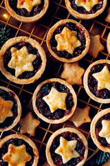 Christmas mince pies, top view. Traditional british Christmas cookies