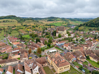 Fototapeta premium defaultBiertan - Aerial Drone View of Transylvanian Village, Romania