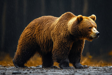 Obraz premium Majestic Brown Bear Walking in the Rain