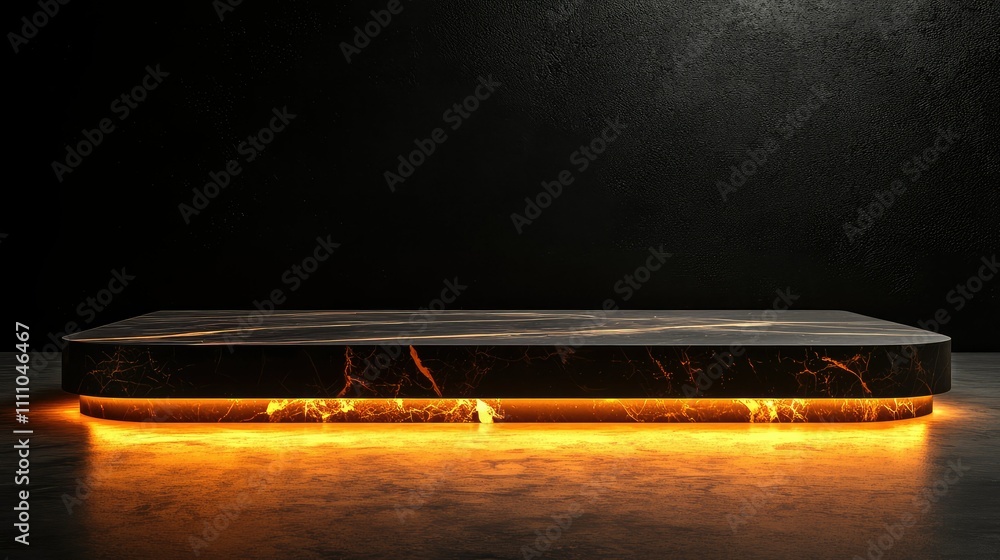 Poster elegant marble display platform with subtle warm lighting and dark background for creative product s