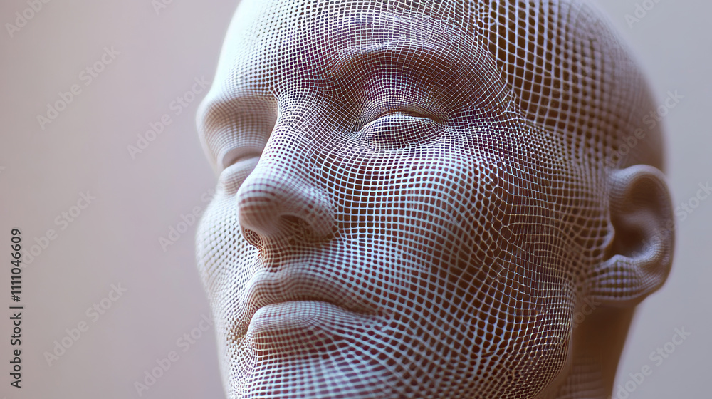 Poster human head created in low poly style. man face polygon light. emotional intelligence allegory ai. fa