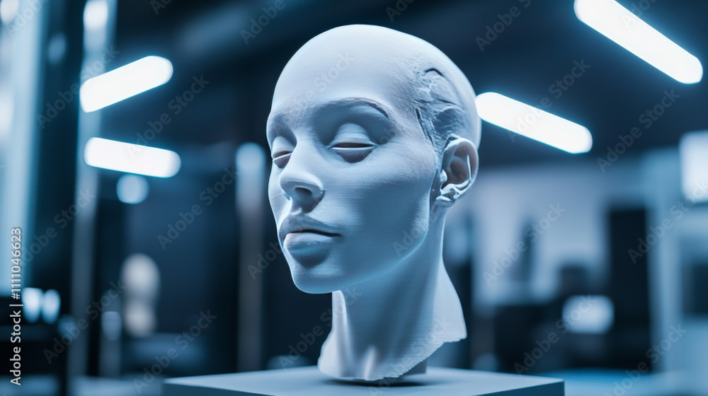 Poster human head created in low poly style. man face polygon light. emotional intelligence allegory ai. fa