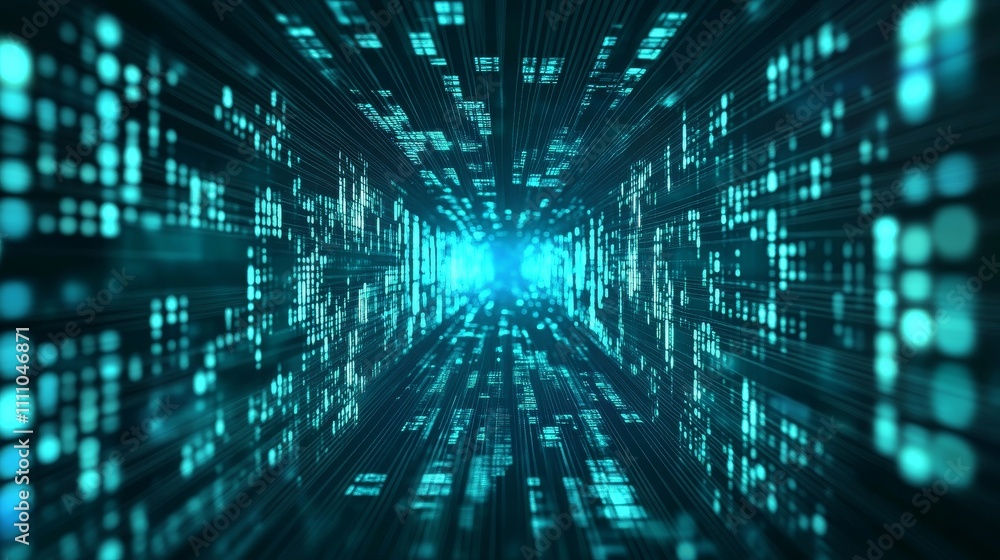 Aufkleber a futuristic digital tunnel with glowing binary code elements, suggesting data flow and technology.