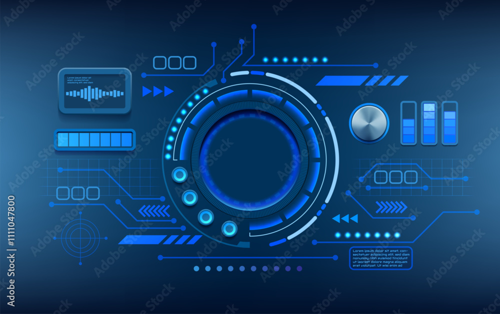 Poster abstract background. cyber dashboard. radar infographic. blue graphics. data neon chart. industry de