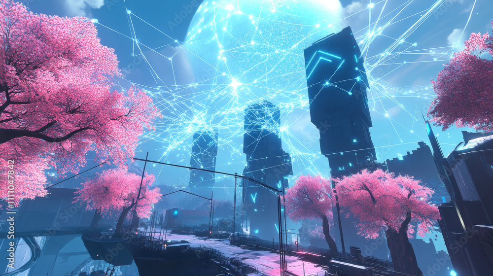 Poster joining a virtual global network. connecting to the metaverse. polygonal design of interconnected li