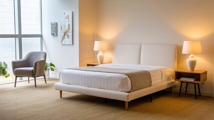 A living room with a couch, a table, and a plant in the corner and interior design concept.