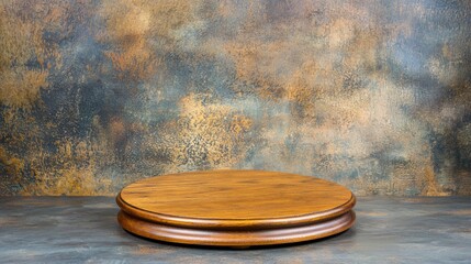 Obraz premium Rustic Wooden Display Stand Against a Textured Background for Product Presentation