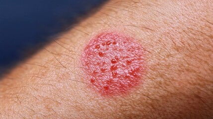 Fototapeta premium Detailed Close-Up of Skin Condition with Red Bumps on Arm Showing Inflammation and Possible Infection Indicating Health Concern and Medical Condition Context