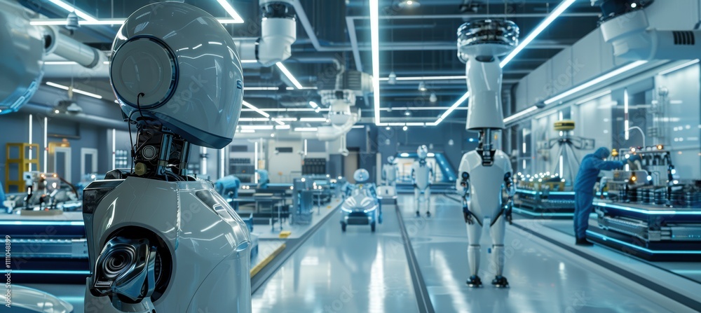 Aufkleber futuristic drone production line with engineers and robotic precision in a state-of-the-art factory