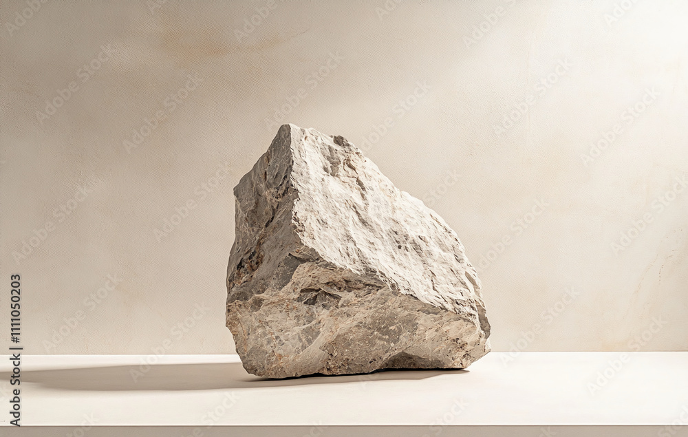 Poster unique natural rock displayed on a simple white surface under soft lighting