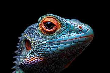 Fototapeta premium Vivid Blue Lizard Portrait Close Up