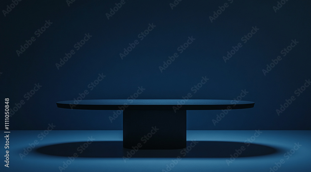 Aufkleber Simple round table with soft blue lighting in a studio setting during evening hours