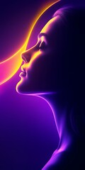 Obraz premium Elegant Profile of a Woman Illuminated by Vibrant Neon Colors in a Dynamic Display Creating a Captivating Visual Experience