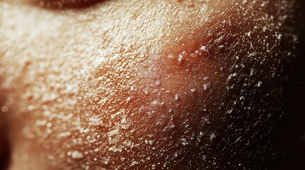 Fototapeta premium Close-Up of Skin Texture Featuring Dryness, Red Bumps, and Exfoliation, Highlighting the Importance of Skincare and Skin Health Practices for Effective Moisturization